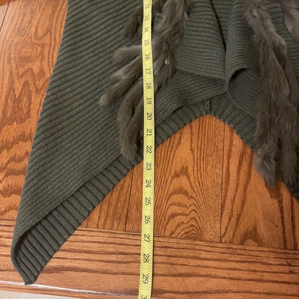 São Paulo green wool cardigan sweater with cascade rabbit fur open front Large - Picture 13 of 14